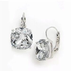Kate Spade Square Leverback Crystal Silver Earrings